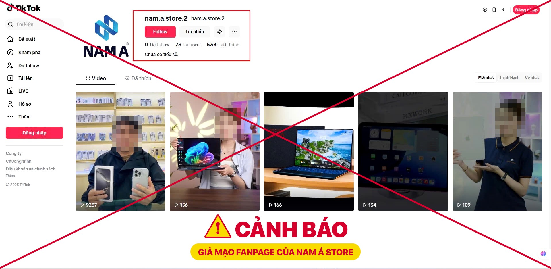 CẢNH BÁO TÀI KHOẢN GIẢ MẠO NAM Á STORE