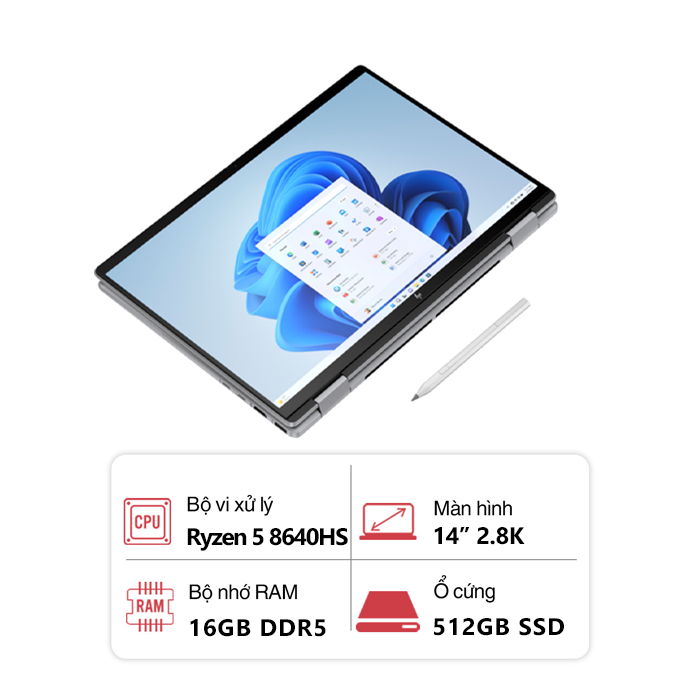 Laptop HP Envy X360 14-fa0097AU AY8U7PA (AMD Ryzen 5 8640HS/ 16GB/ 512GB/ AMD Radeon Graphics/ 14 inch 2.8K/ Cảm ứng/ Win 11/ Office/ Bạc)