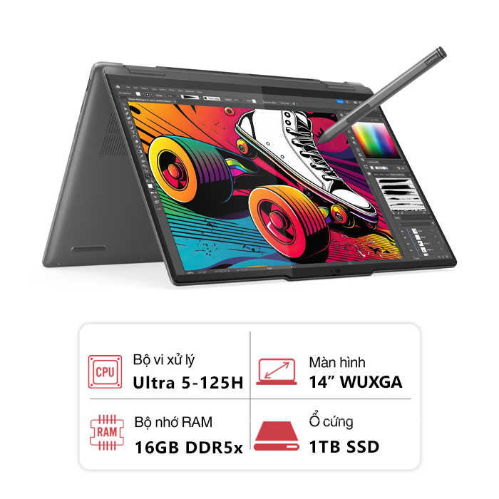 Laptop Lenovo Yoga 7 2in1 14IML9 83DJ00H8VN (Ultra 5-125H/ 16GB/ 1TB/ Intel Arc Graphics/ 14.0" WUXGA Cảm ứng/ Win 11/ Office/ Xám)