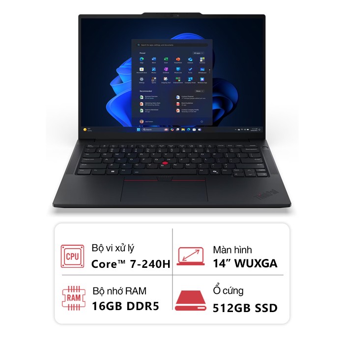 Laptop Lenovo ThinkPad E14 Gen 7 21T90025VN (Core 7 240H/ 16GB/ 512GB SSD/ 14″ WUXGA/ W11H/ Đen)