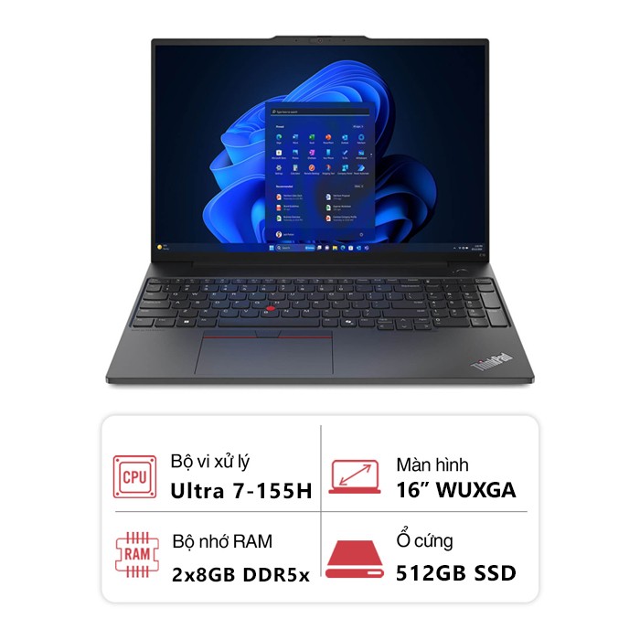 Laptop Lenovo ThinkPad E16 Gen 2 21MA004MVN (Intel Core Ultra 7 155H/ 16GB / 512GB/ Intel Arc /16" WUXGA IPS/ Win 11/ Đen)