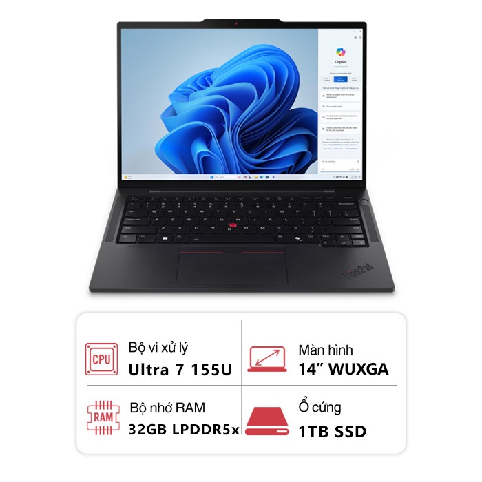 Laptop Lenovo ThinkPad T14S GEN 5 21LS0061VA (Ultra 7 155U/ 32GB/ 1TB SSD/ 14 inch WUXGA/ NoOS/ Đen)