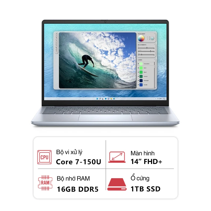 Laptop Dell Inspiron 14 5440 7FN5J (Core 7-150U/ 16GB/ 1TB SSD/ Intel Graphics/ 14" FHD+/ OfficeHS21/ Win 11 Home/ Xanh)