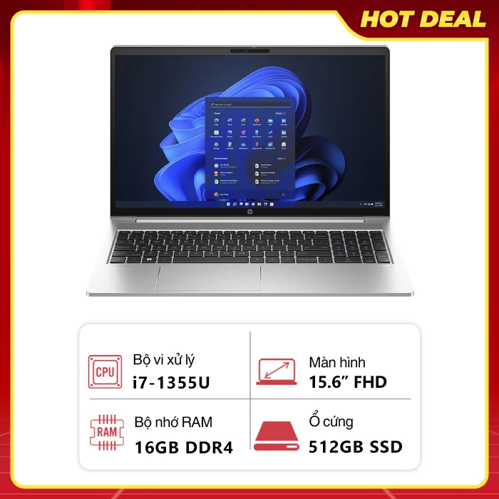 Laptop HP ProBook 450 G10 (Intel Core i7-1355U/ 16GB/ 512GB/ Intel UHD Graphics/ 15.6" FHD/ Win 11 Pro/ Bạc)