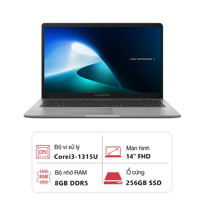Laptop Asus ExpertBook P1503CVA-I308256-63W (Intel Core i3-1315U/ 8GB/ 256GB/ Intel UHD/ 15.6 inch FHD/ Win 11/ Xám)