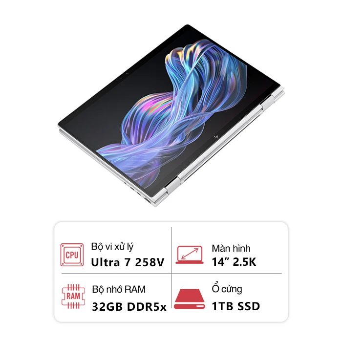 Laptop HP EliteBook X Flip G1i B9FF4PT (Intel Core Ultra 7 258V/ 32GB/ 1TB/ Intel Arc Graphics/ 14" 2.5K/ Cảm ứng/ Win 11 Pro/ Bạc)