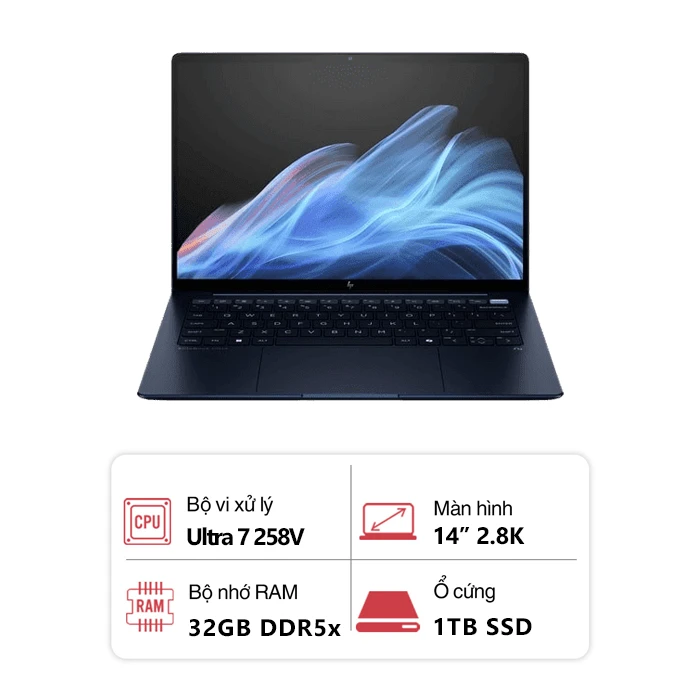 Laptop HP EliteBook Ultra G1i BC4N5AT (Intel Core Ultra 7 258V/ 32GB/ 1TB/ Intel Arc Graphics/ 14" 2.8K/ Cảm ứng/ Win 11 Pro/ Xanh)