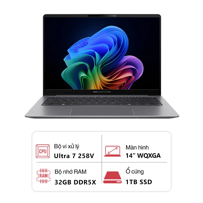 Laptop Asus ExpertBook P5 P5405CSA-NZ0442WS (Intel Core Ultra 7 258V/ 32GB/ 1TB/ 14 inch WQXGA/ Intel Arc 130V/ Office/ Win 11H/ Xám)