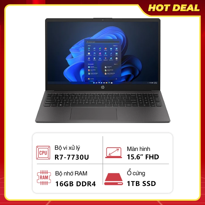 Laptop HP 255 G10 (AMD Ryzen 7-7730U/ 16GB/ 1TB/ AMD Radeon Graphics/ 15.6" FHD/ Win 11 Pro/ Đen)