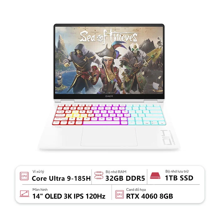 Laptop HP OMEN 14-fb0134TX AY8V0PA (Core Ultra 9-185H/ 32GB/ 1TB/ RTX 4060 8GB/ 14" OLED 3K/ Win 11/ Trắng)