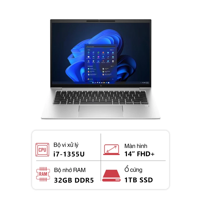 Laptop HP EliteBook 840 G10 (Intel Core i7-1355U/ 32GB/ 1TB/ Intel Iris Xe Graphics/ 14" FHD+/ Win 11 Pro/ Bạc)