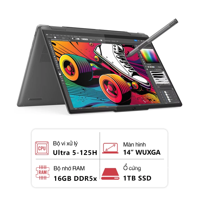 Laptop Lenovo Yoga 7 2in1 14IML9 83DJ00H8VN (Ultra 5-125H/ 16GB/ 1TB/ Intel Arc Graphics/ 14.0" WUXGA Cảm ứng/ Win 11/ Office/ Xám)